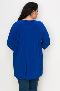 PSFU Solid Blue V Neck Shirt Top