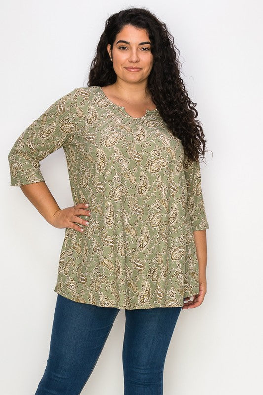 PSFU Green Paisley Horseshoe Neck Shirt Top