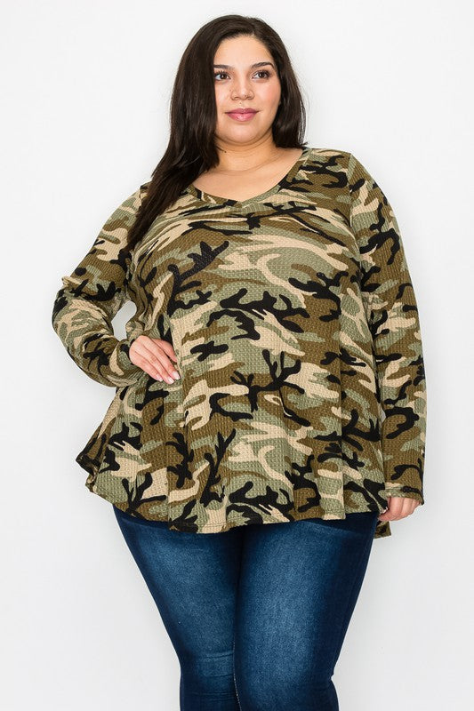 Waffle Wave Camo Long Sleeve Shirt Top