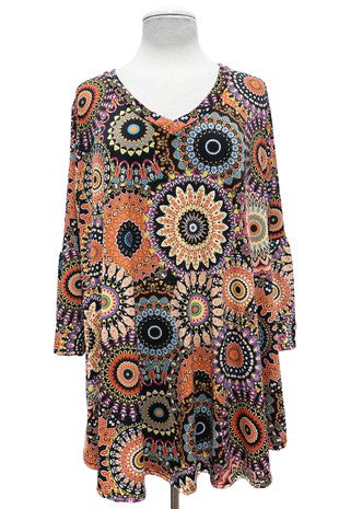 Beautiful Hippy Boho Medallion Top w Ruffle Sleeves