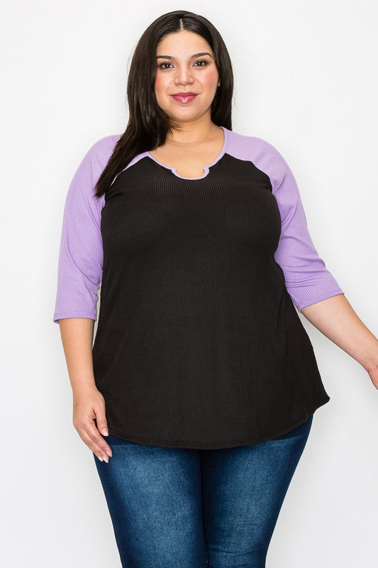 PSFU Black & Purple Horseshoe Neck Top
