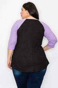 PSFU Black & Purple Horseshoe Neck Top