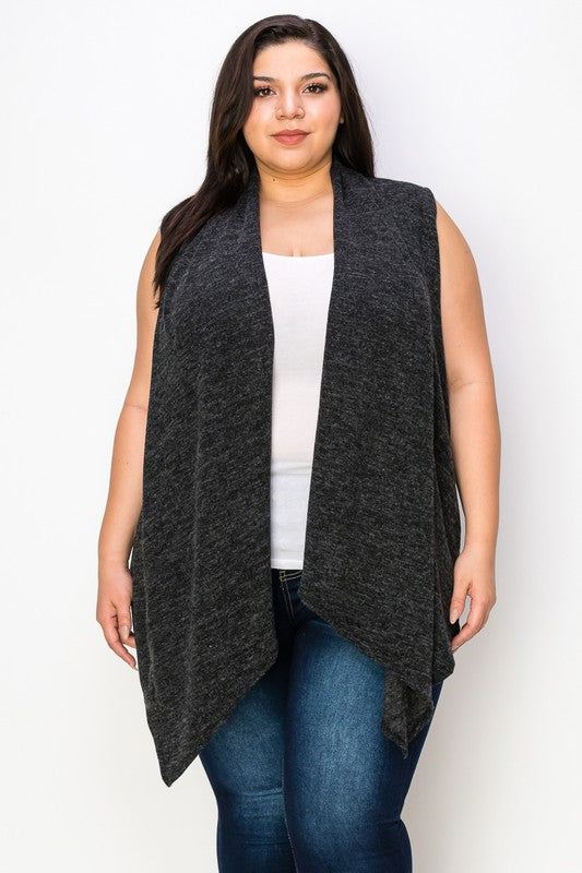 Womens Plus Size Gray  Open Front Sweater Vest
