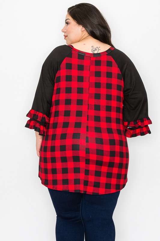 PSFU Buffalo Red Plaid Top Black Plaid Sleeves