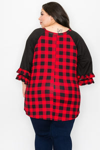 PSFU Buffalo Red Plaid Top Black Plaid Sleeves