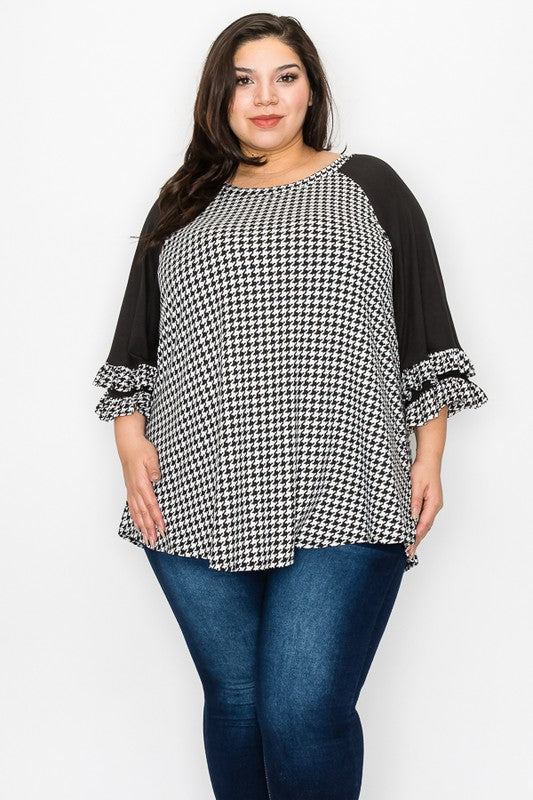 PSFU Black Sleeve Houndstooth Shirt Top