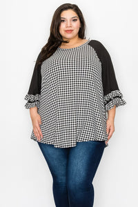 PSFU Black Sleeve Houndstooth Shirt Top