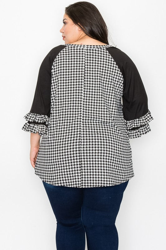 PSFU Black Sleeve Houndstooth Shirt Top
