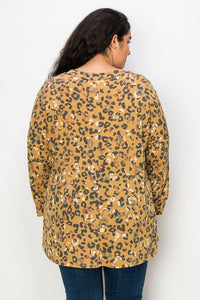 PSFU V Neck Leopard Top w 3/4 Sleeves