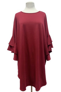 Burgundy Top w Double Ruffle Sleeves