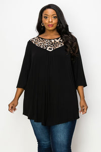 PSFU Black Leopard Contrast Shirt Top