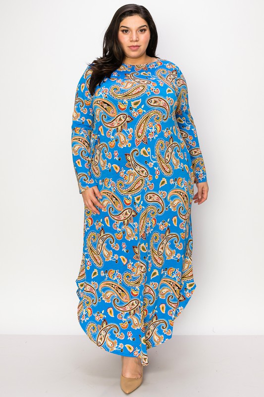 Blue Paisley Maxi Dress w Pockets