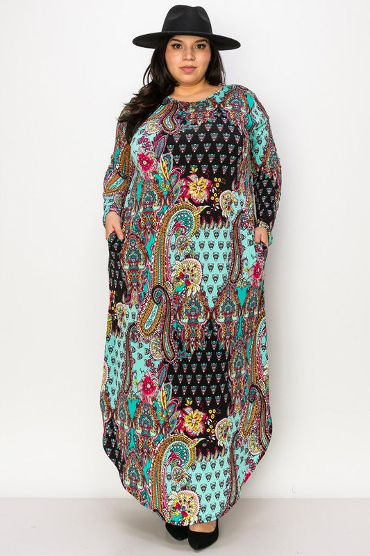 Mint Black Paisley Maxi Dress w Pockets