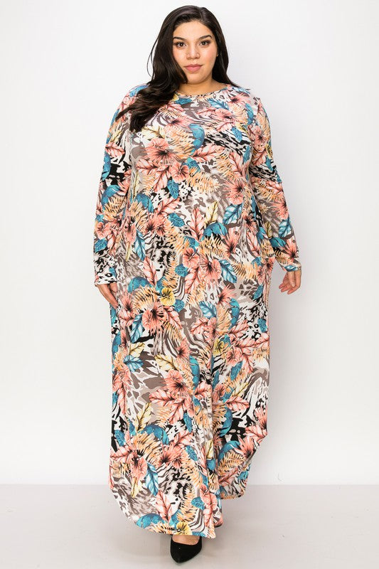 Hawiian Style Beautiful Floral Print Maxi Dress