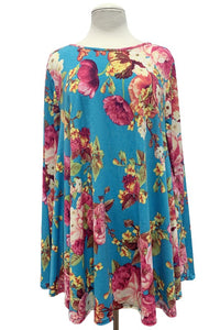 Brite Blue Floral Shirt Top