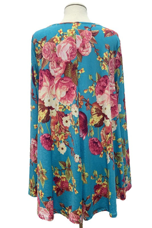 Brite Blue Floral Shirt Top