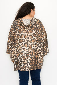 Oversized Leopard Print Sweater Poncho w Hood