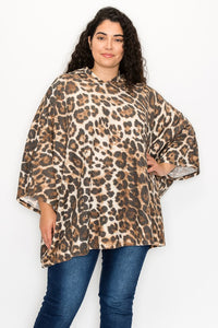 Oversized Leopard Print Sweater Poncho w Hood