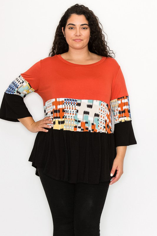 PSFU Colorblock Geo Top w Ruffled Sleeves