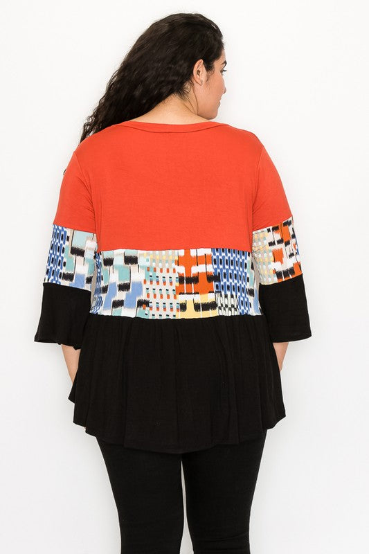 PSFU Colorblock Geo Top w Ruffled Sleeves