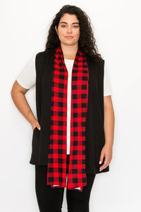 PSFU Black Vest with Red Plaid Mock Scarf