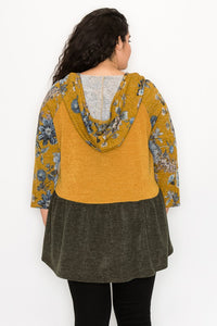 PSFU Gold Green Floral Sleeve Hooded Shirt Top Hoodie