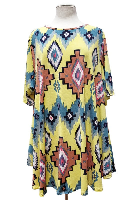 Yellow Aztec Design Shirt Top
