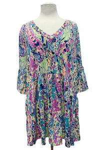Purple Green Blue Babydoll Shirt Top