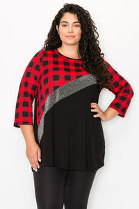 PSFU Plaid Glitter Colorblock Top Shirt