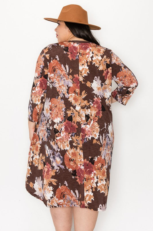 Brown Floral Dress with Pockets