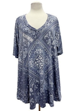 Heathered Blue Paisley Top