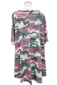 Pink Green Camo Top V Neck