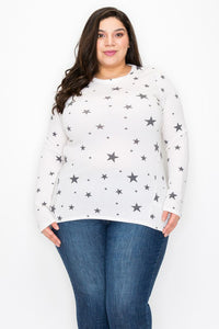 White Long Sleeve Star Print Shirt Top