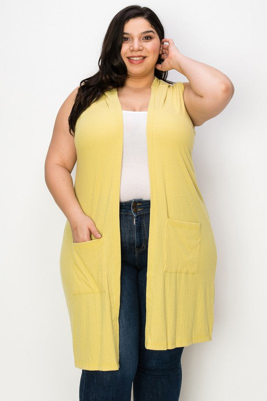 Solid Yellow Hooded Vest w Pockets