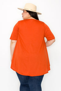 Solid Orange Short Sleeve Shirt Top