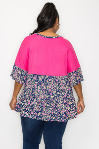 PSFU Pink Floral Colorblock Floral Top