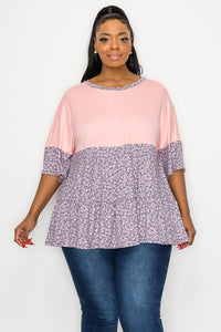 PSFU Pink Gray Floral Top