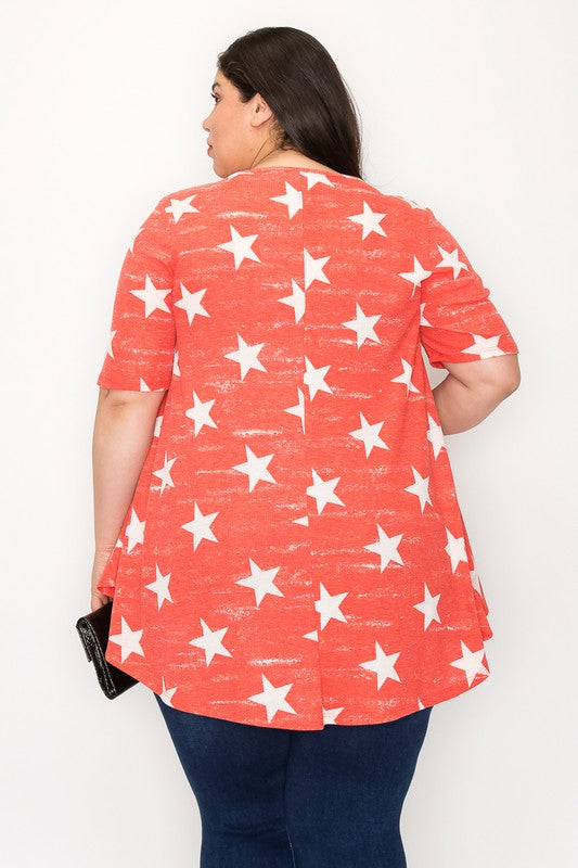 Red & White Star Shirt Top