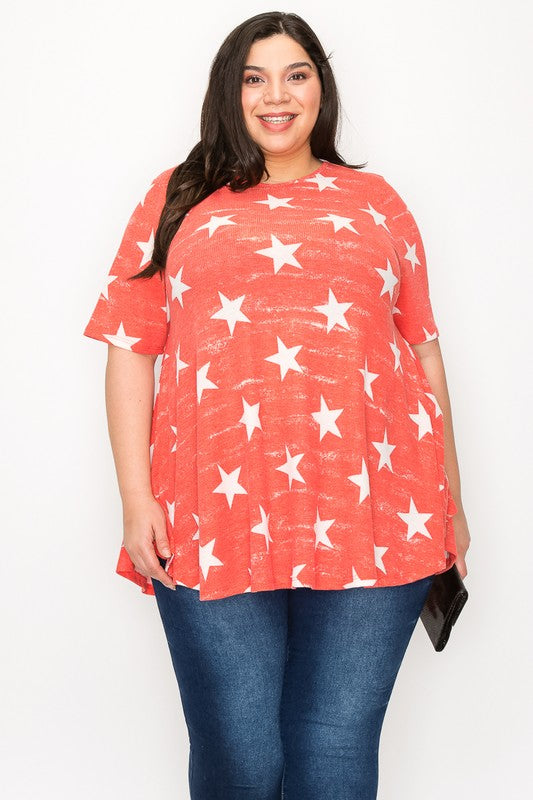 Red & White Star Shirt Top