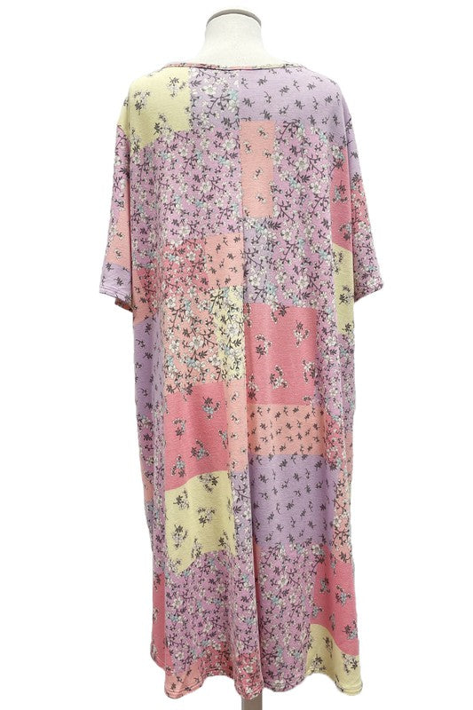 Pink Purple Yellow Orange Patchwork Dress w Pockets