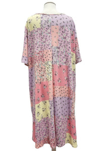 Pink Purple Yellow Orange Patchwork Dress w Pockets