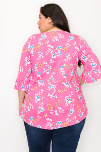 PSFU Bright Pink Floral Caged X Neck Shirt Top