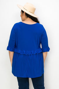 PSFY Royal Blue Babydoll Shirt Top w Ruffle Detail