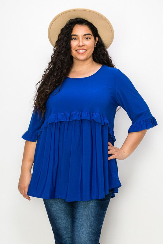PSFY Royal Blue Babydoll Shirt Top w Ruffle Detail