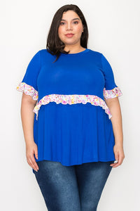 PSFU Royal Blue Shirt Top w Floral Details