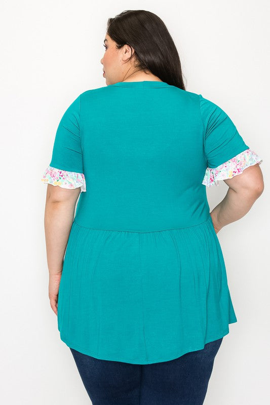 PSFU Teal Jade Shirt Top w Ruffle Detail