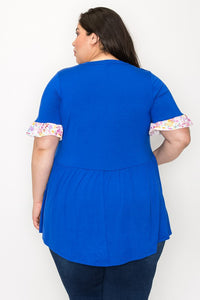 PSFU Royal Blue Shirt Top w Floral Details