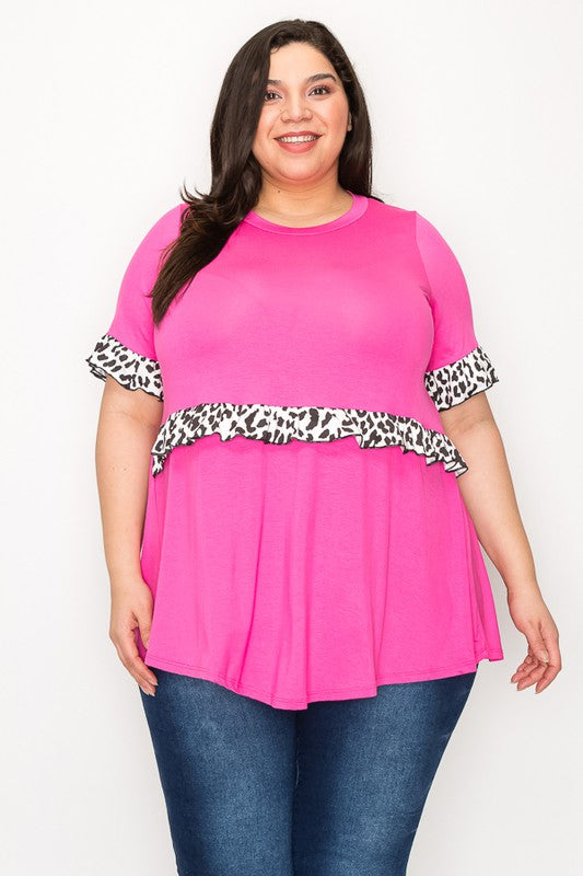 PSFU Pink Top with Black & White Ruffle Trim