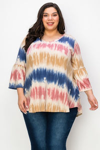 Blue Pink Beige Bamboo Tie Dyey Top Shirt
