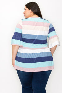 Blue Pink Stripe Shirt Top